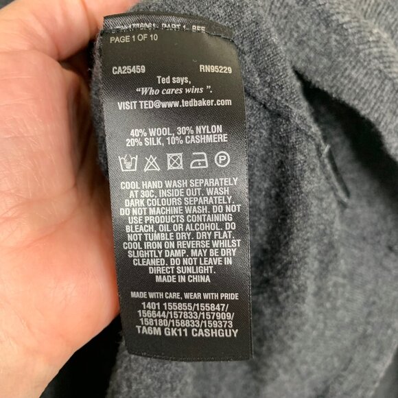 Ted Baker London Men’s Gray Wool Silk Cashmere Blend Jumper - Size XL - Picture 5 of 6